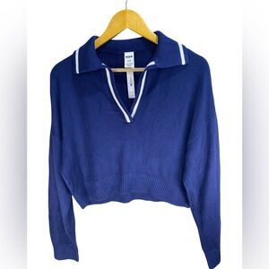 PINK Victoria’s Secret Cropped Sweater‎ Small Oversized V-Neck Navy NWT Preppy